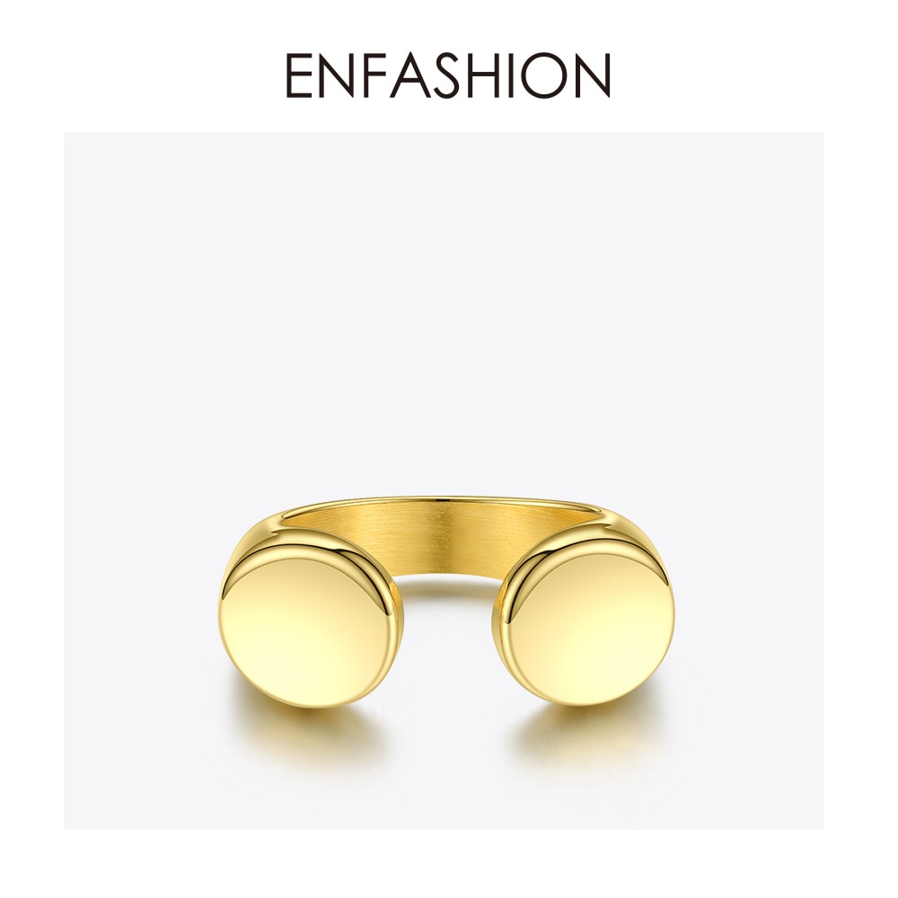 ENFASHION Punk Platform Open Ring Gold Color Stainless Steel Simple Finger Rings For Women Jewelry R204034