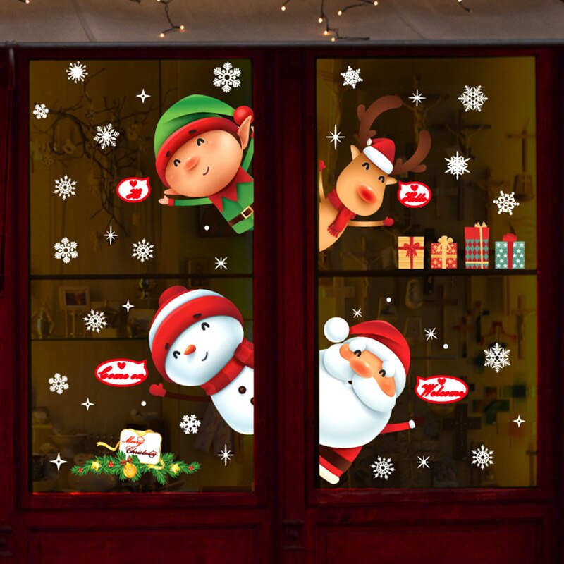 Christmas Cartoon Window Glass Stickers Showcase Removable Santa Clause Snowman Decal Adhesive Year Glass Mural Home Decor: B