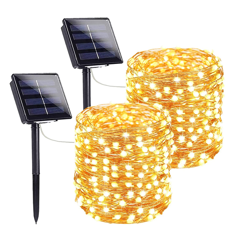 Guirnalda de luces solares para exteriores, luces de hadas impermeables para jardín con 8 modos de iluminación para Patio, árboles, decoración de de Navidad y boda: Blanco / 0,5 W
