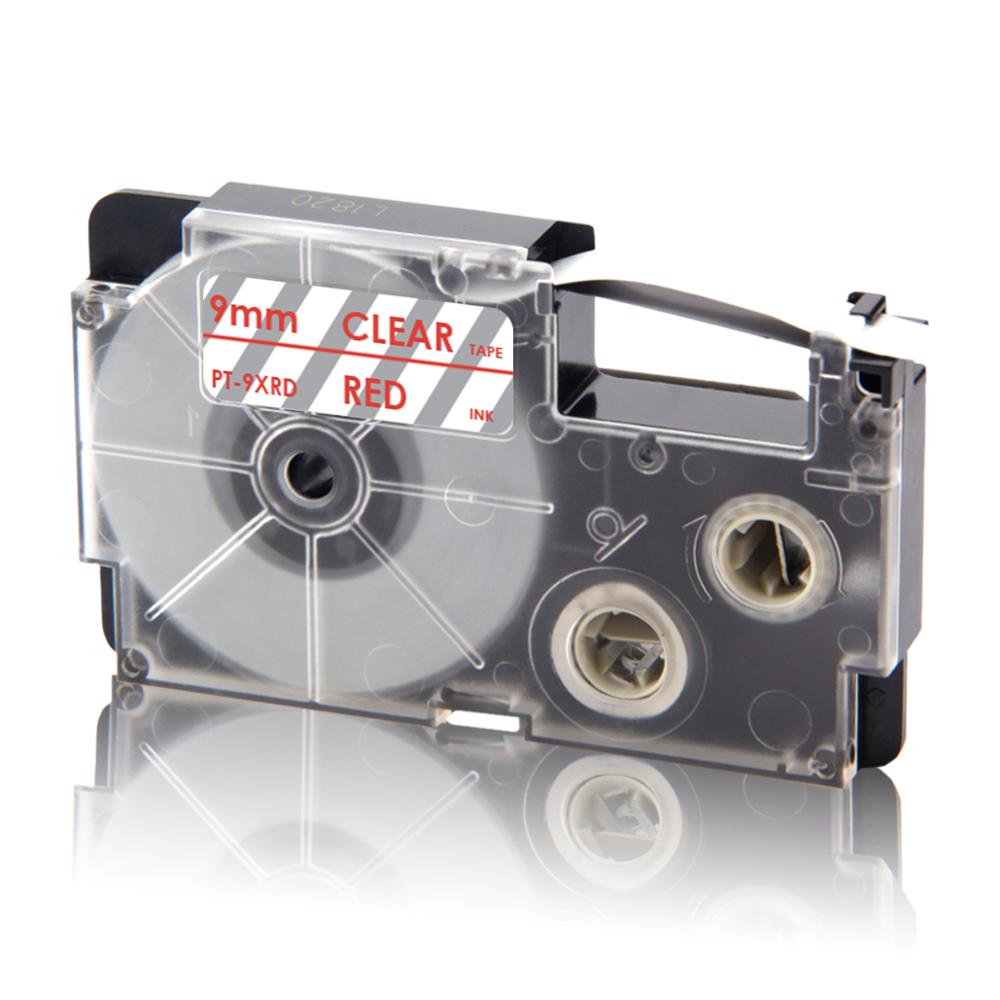 UniPlus XR-9WE Label Tapes Compatible Casio 9mm XR 9WE Black on White for KingJim Label Printer KL-M5 KL-M6 KL-M7 KL-M20 KL-M30: Red on Clear