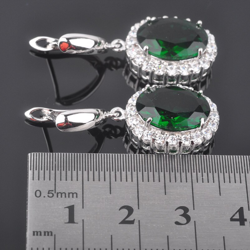 Bridal Jewelry Sets Women's Wedding Silver Color Green Crystal Ring Necklace And Earrings Set QZ0458