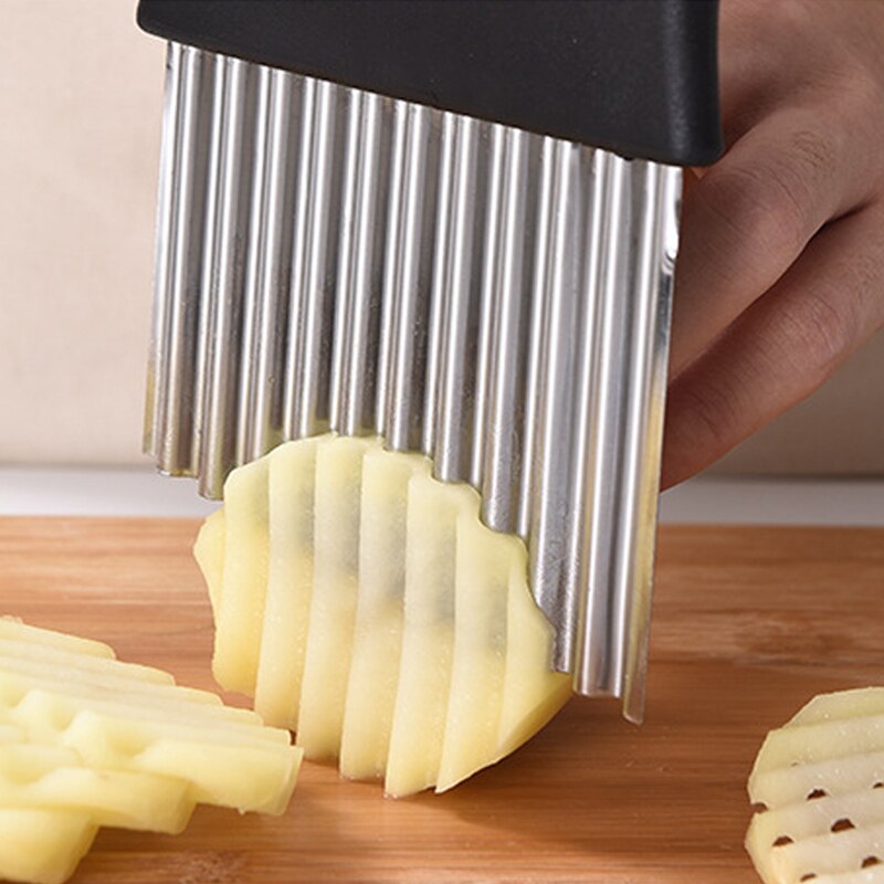 Bølgekniv sølv skridsikker pommes frites skærer multifunktion køkkenudstyr takket klinge rustfri