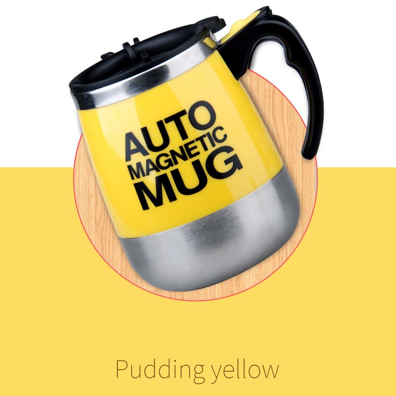 Tasse magnétique à agitation automatique, en acier inoxydable, mélange de café et de lait, mélangeur intelligent, mug thermos: Yellow (AAA Battery)