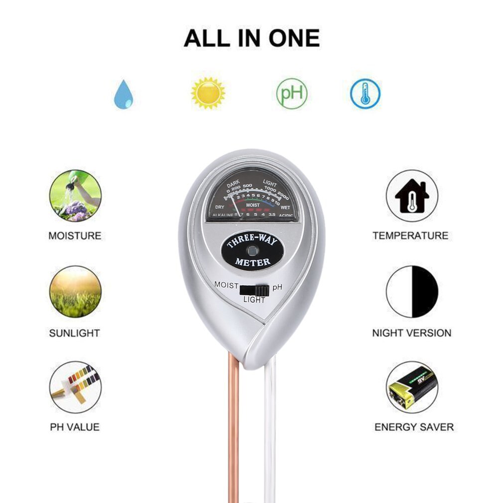 3 In 1 Bodem Hygrometer Bodem Thermometer Ph Meter Vochtmeter En Zon Licht Sonde Multi-Functionele Bodem Hygrometer