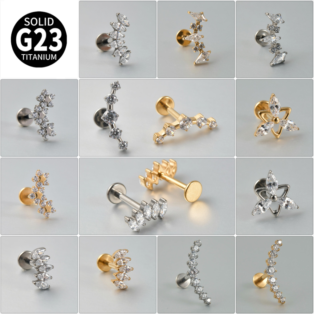 1pcs G23 Solid Titanium CZ Paard oog Bloem Kraakbeen Oorbel Stud 16G Intern Schroefdraad Zon Helix oor Tragus Piercing Sieraden