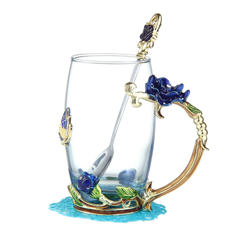 GeeWaa Enael Butterfly Flower Tea Cup Sets With Spoon And Lid, Glass Coffee Ug, Others Day