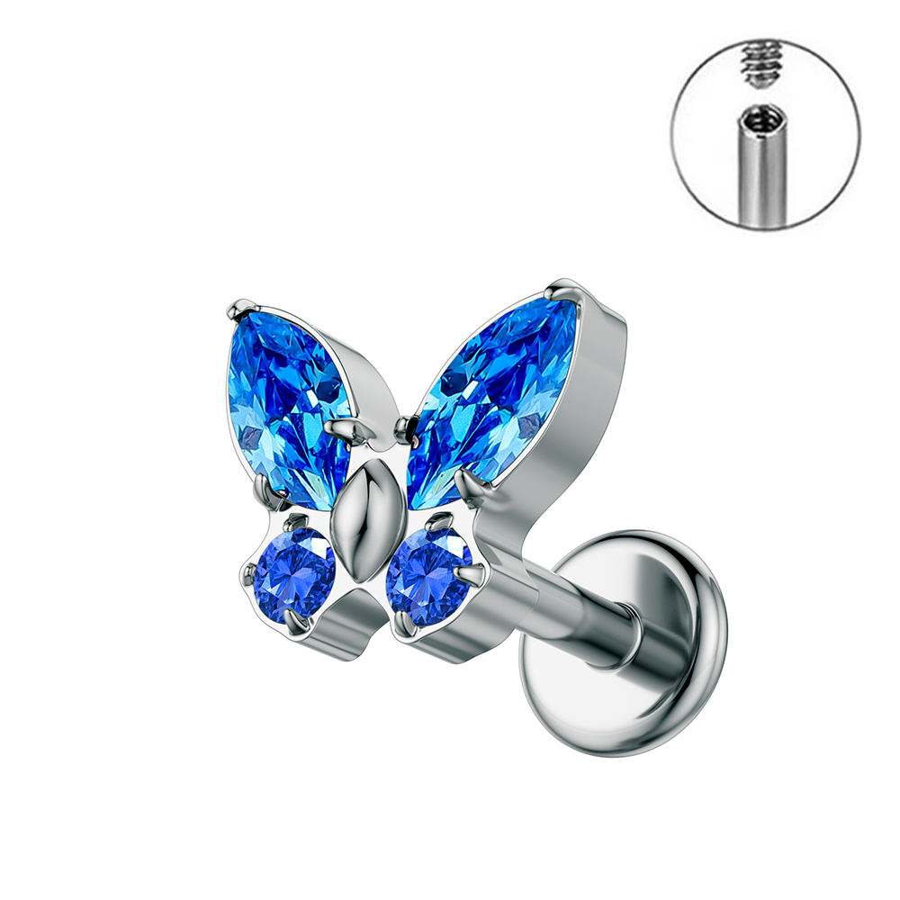 G23 joyería de titanio oreja Stud mariposa CZ piedras labio nariz Piercing pendiente cartílago de la oreja Tragus anillos para mujeres Daith: Rosa fuerte / Color dorado