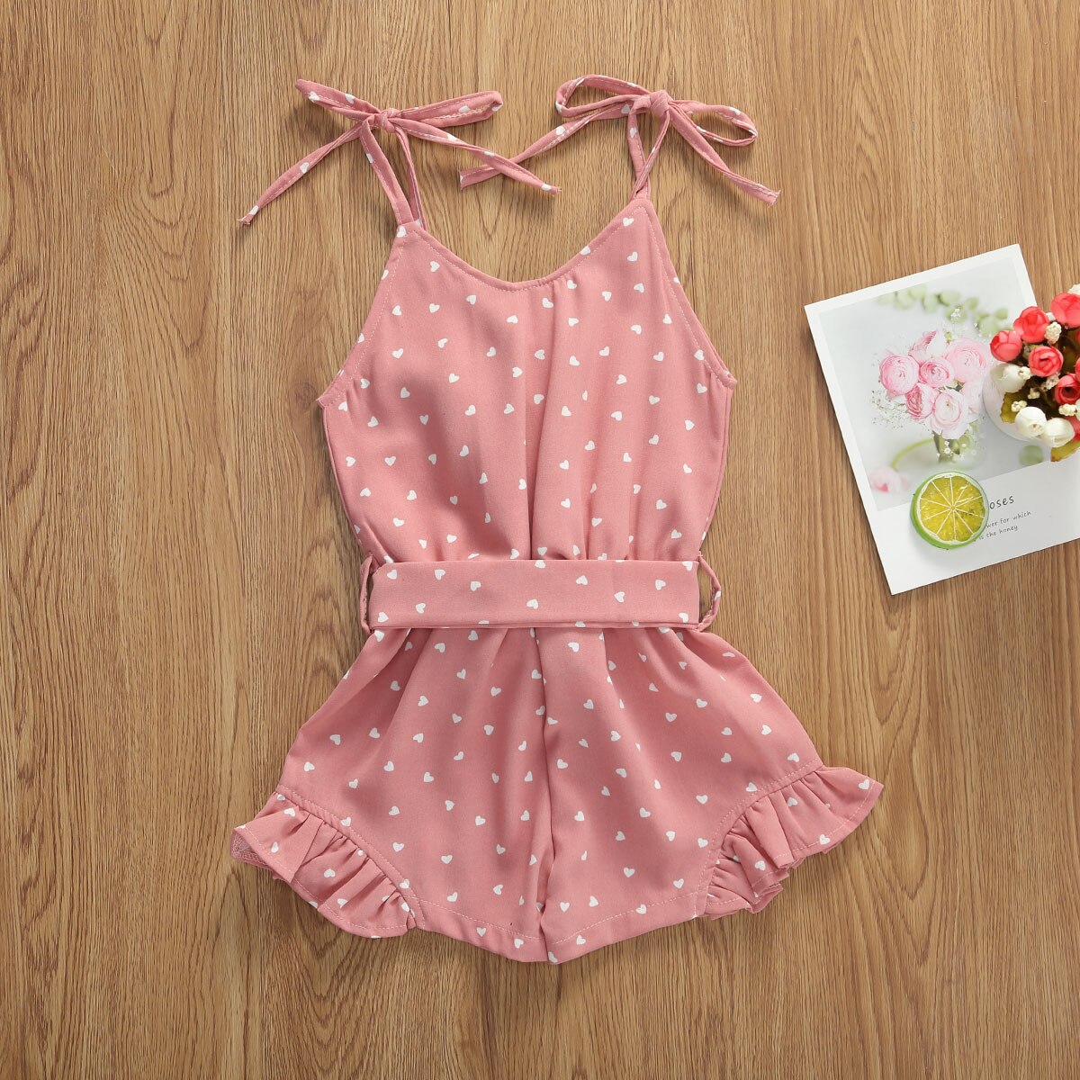 Baby Summer Clothing Toddler Kid Baby Girl Strap Sleeveless Romper Jumpsuit Little Hearts Print Shorts Outfits