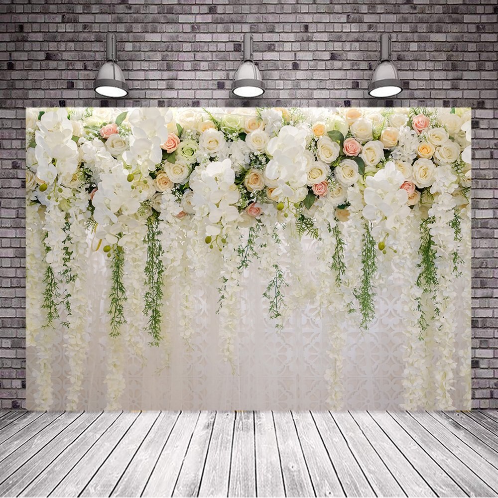 Fleurs mariage toile de fond blanc et Rose Rose mur fond nuptiale douche romantique scène photographie décors princesse fleur