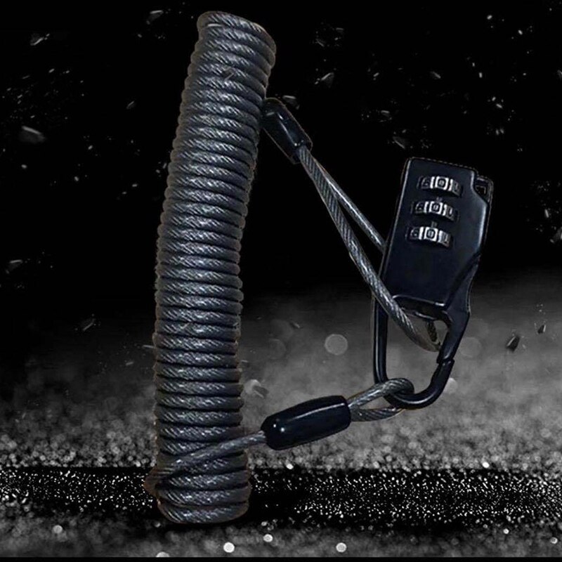 Motorcycle Helmet Lock Cable Sleek Black Tough Combination PIN Locking Carabiner Device Secures Your Motorbike