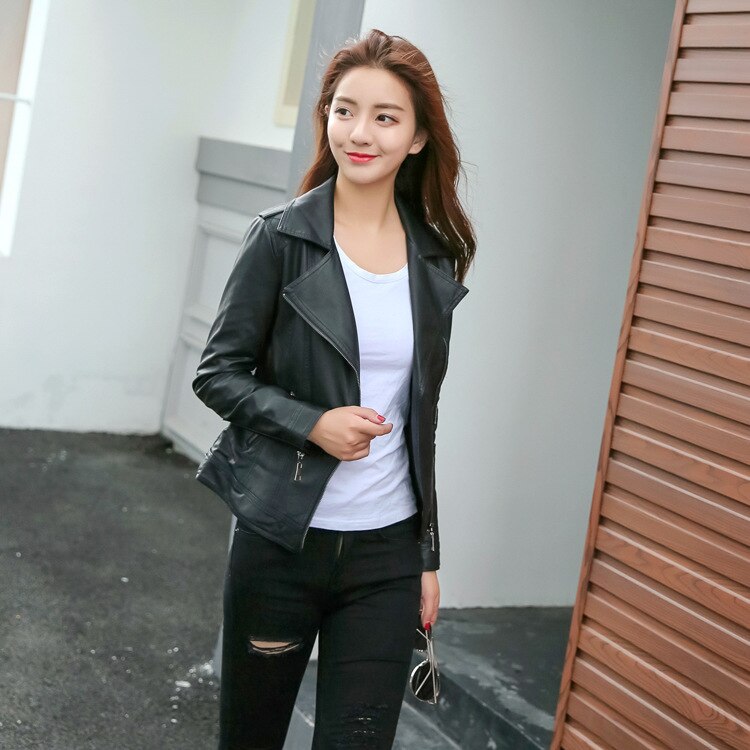 Women's Spring Coat PU Leather Jacket Motorcycle Black Short Basic Faux Leather Jackets Women chaquetas invierno mujer 116: M