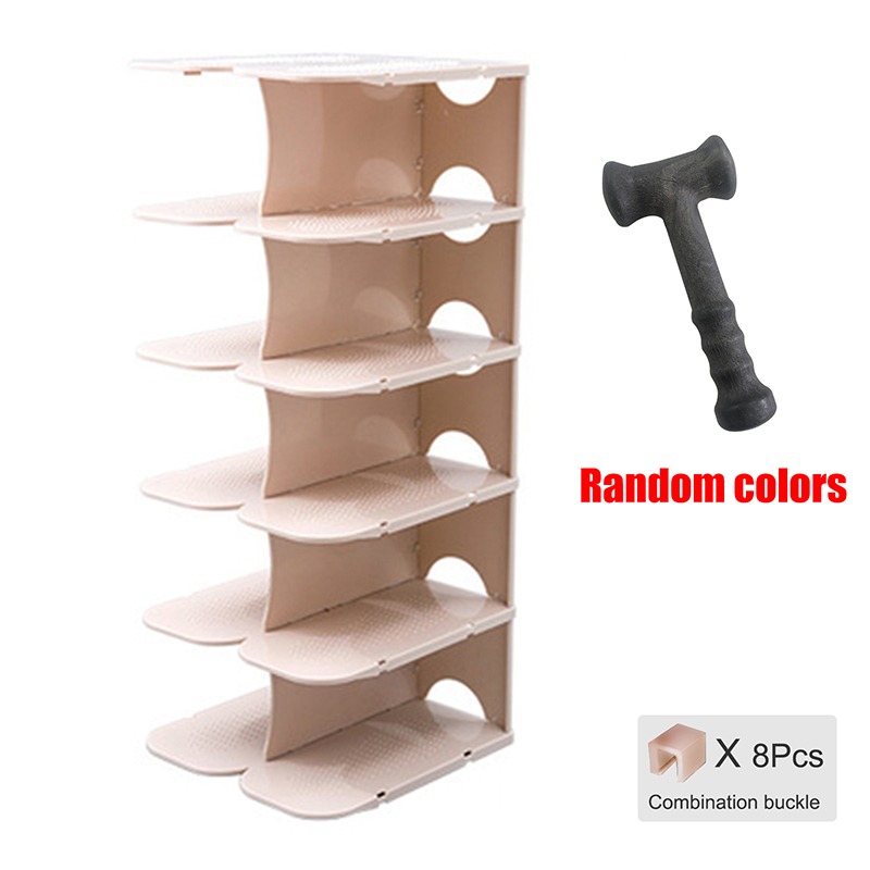 DIY Assembly 6 Layers Stackable Shoe Organizer Shoe Shelf Shoe Rack Stand Space Saving Shoe Hanger Shoe Box Cabinet Storage Rack: Beige