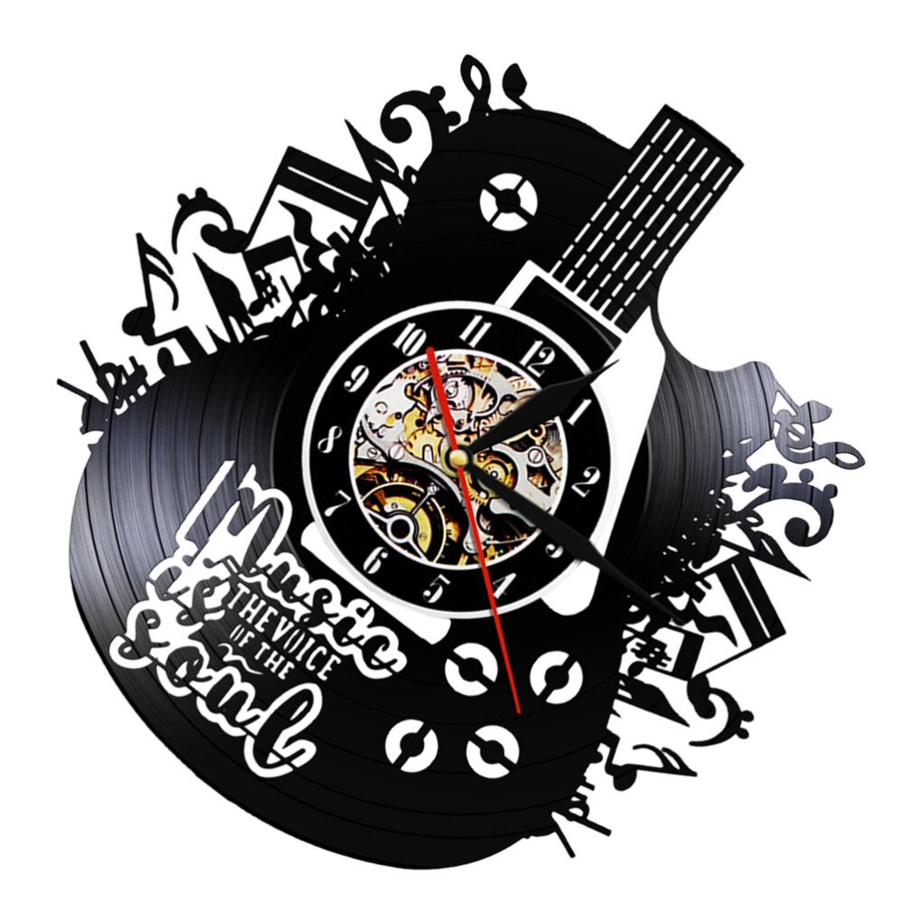 1pc Vinyl Record Wall Clock Guitar Shape Wall Hanging Clock Decorative LED Clock Without Lamp (As Shown)