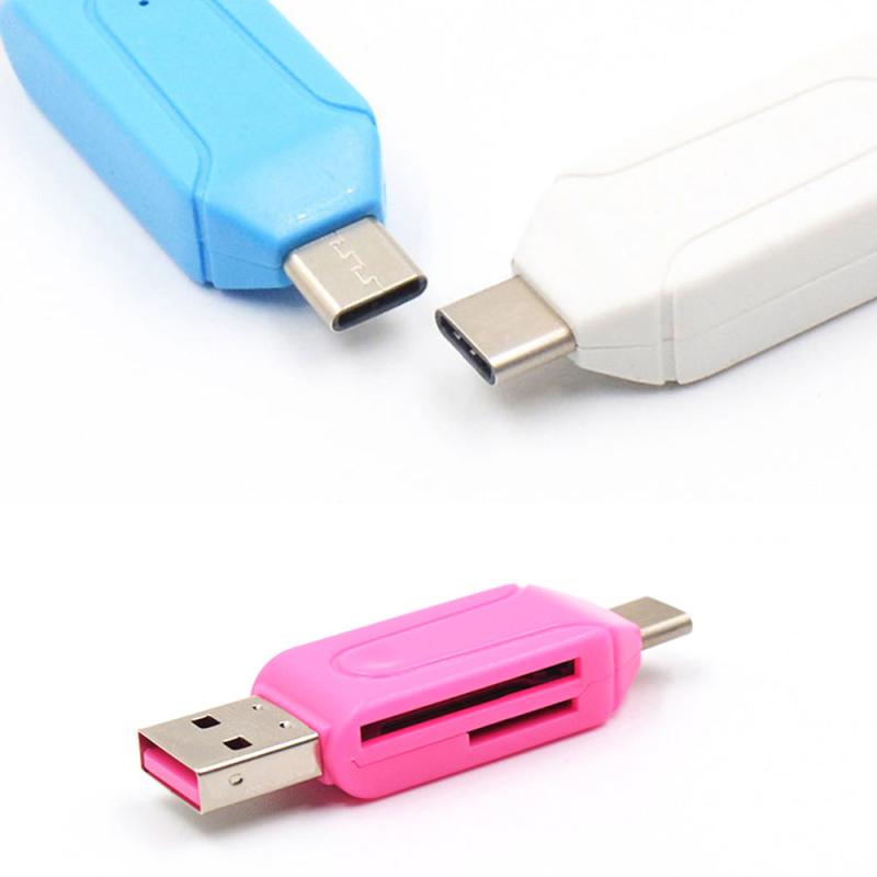 1Pcs Universele 2 In 1 Type-C Usb Otg Adapter Universele Micro Tf Sd Kaartlezer Universele Type-C Usb Otg Tf/Sd-kaartlezer