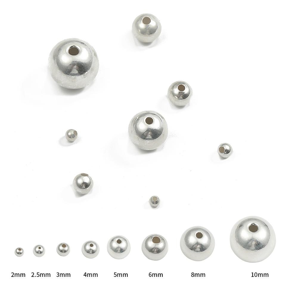 Perles rondes en argent Sterling 925, accessoires de bijouterie, pour la fabrication de bracelets et de colliers