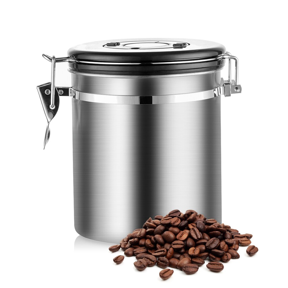 1.5/1.8l kaffebeholder med scoop lufttæt kaffebeholder rustfrit stål opbevaringsbeholder sæt til kaffebønner te: 1500ml b