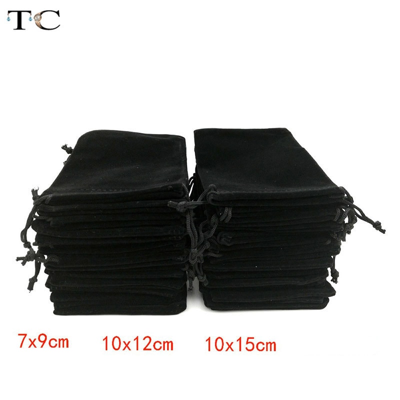 10Pcs/lot Black Velvet Bag Pouch Drawstring Velvet Pouches Bag Jewelry Packaging Display Bags Box