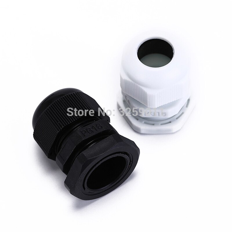100PCS Cable Glands PG16 Black White Waterproof Adjustable Nylon Connectors Joints With Gaskets 10-14mm For Electrical Appliance