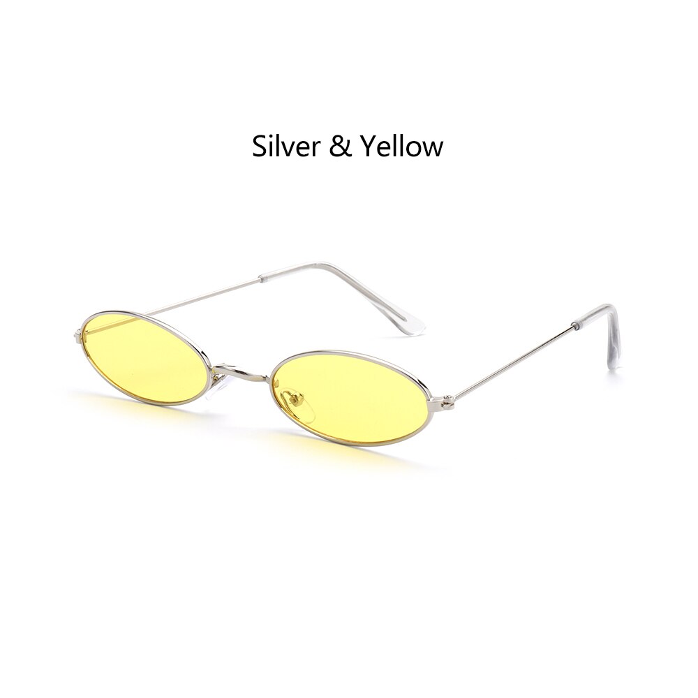 Gafas de sol de Vintage, gafas de sol elegantes okulary Retro, pequeñas gafas de sol ovaladas para hombres y mujeres, gafas oculos: Silver  Yellow