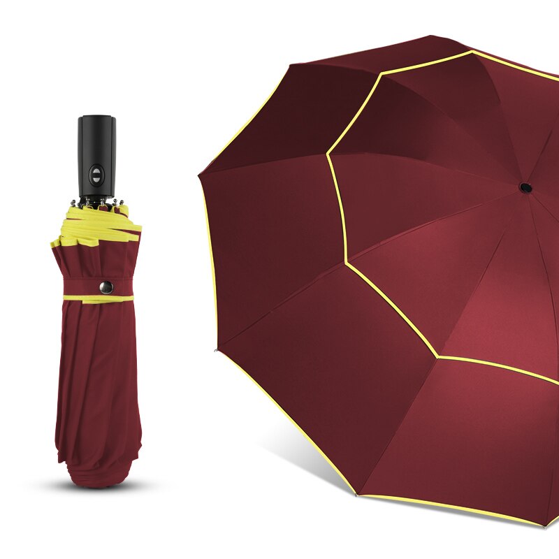 120CM Automatic Double Big Umbrella Rain Women 3Folding Wind Resistant Large Umbrella Men Family Travel Business Car Umbrellas: Red