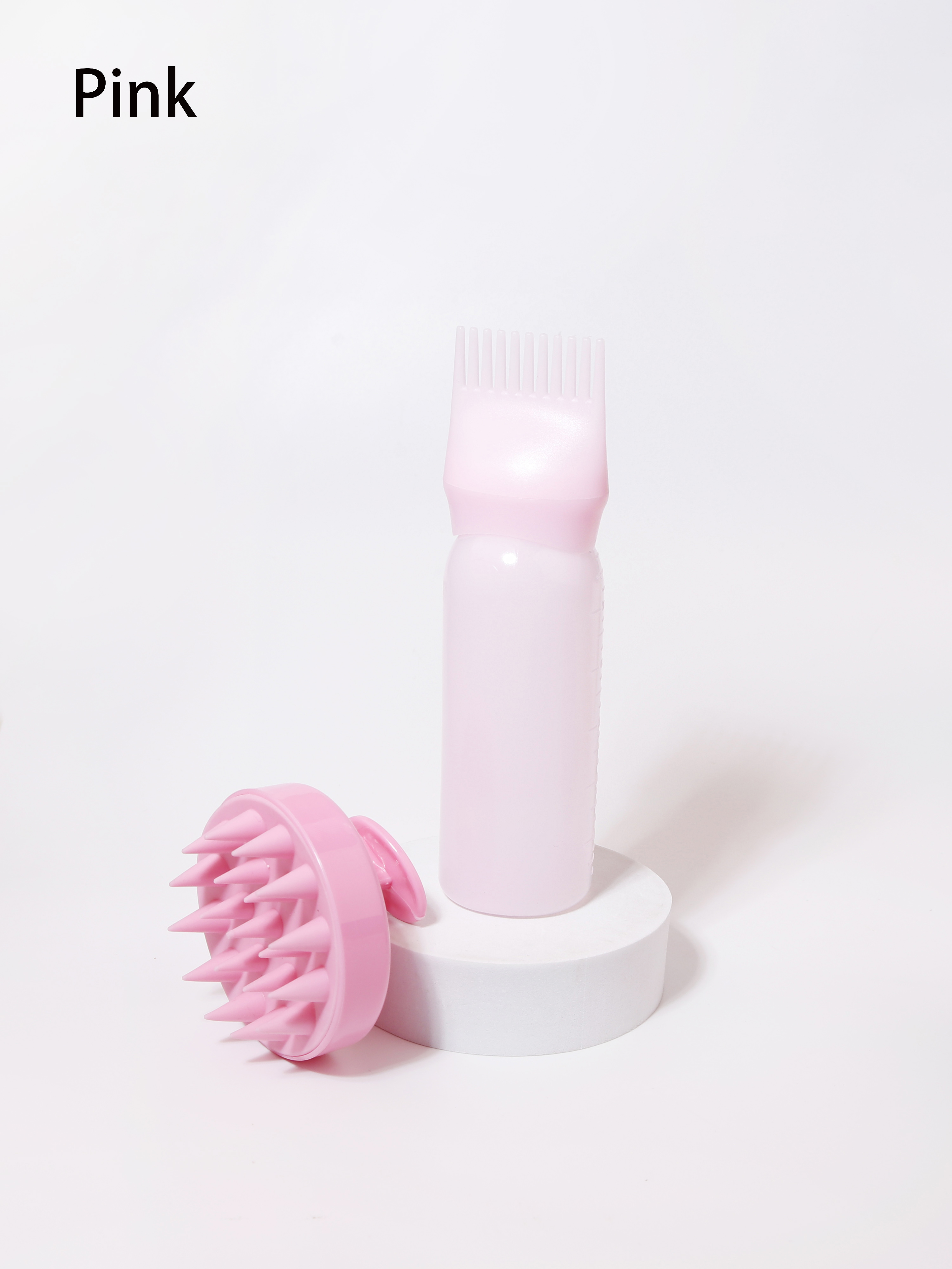 2-piece comb set, root comb application bottle, soft silicone hair brush, scalp exfoliation, massage, suitable for home salon: Pink
