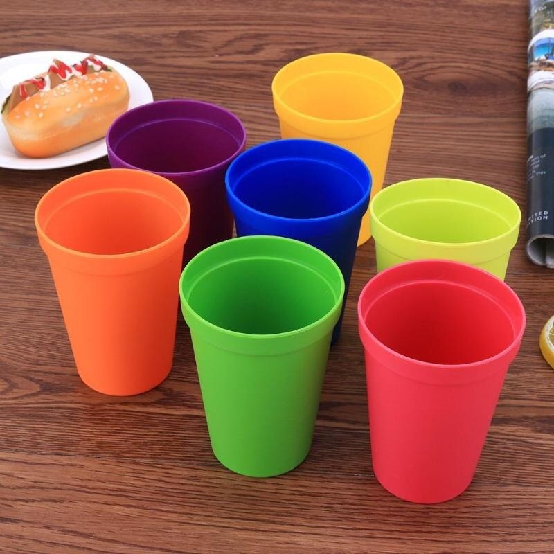 7PCS Coffee Mugs Coffee Cups Sets Portable Rainbow Color Tea Cups Picnic Tourism Camping Plastic Water Cups Sets Drinkware