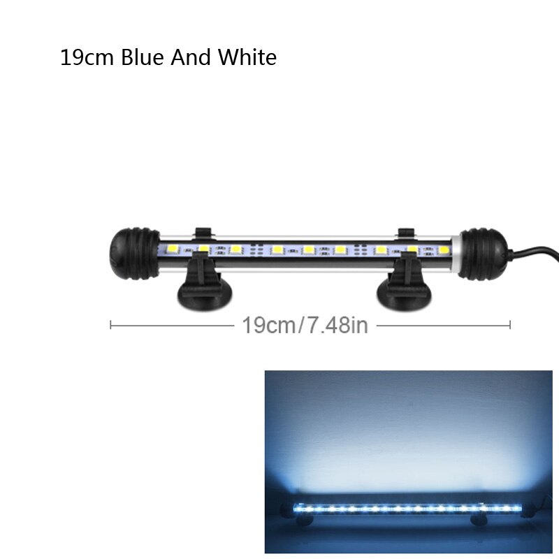 Aquarium LED Aquarium lamp 9cm 29cm 39cm 49cm LED Buis Lamp 9/15/ 21/27leds Bar Light Submersible Waterdichte 100-240V US Plug: 19CM White and Blue