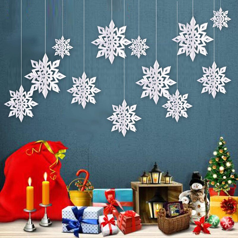 Decoraciones de copos de nieve de Navidad para de Frozen, guirnaldas de papel huecas 3D, adorno de nieve falsa, decoraciones de invierno para el hogar