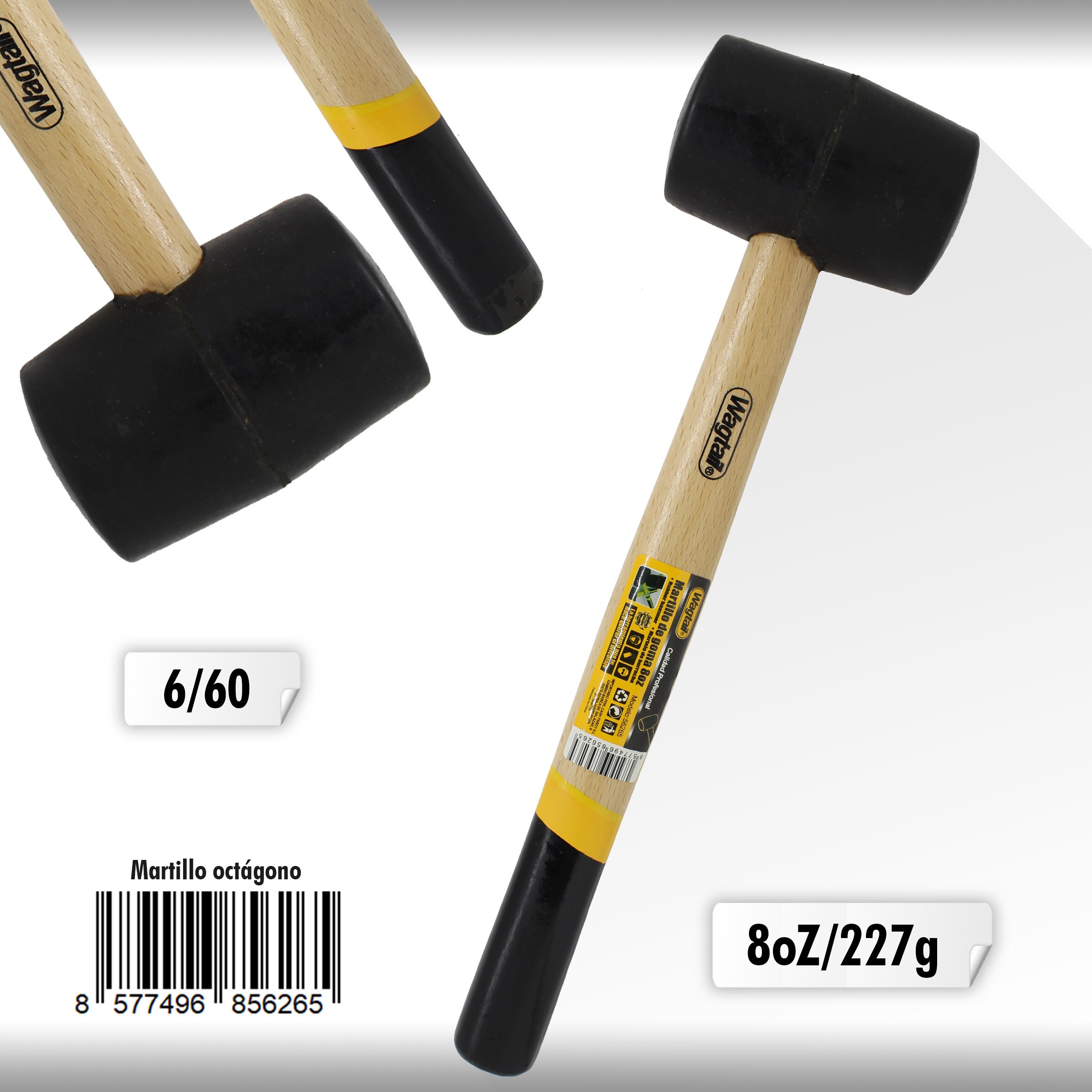 Wagtail Martillo de goma con mango de madera para azulejos, herramienta manual carpintero, mazo de goma instalacion multifuncion,herramientas taller mecanico, herramientas de mano