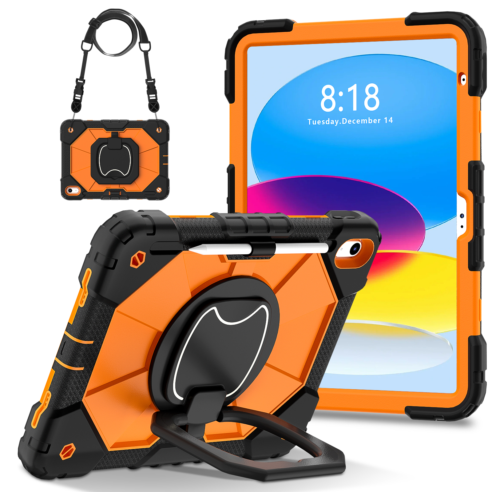 Étui de protection pour tablette adapté pour iPad A16 11Th (2025)/Ipad 10.9 10Th (2022) avec support de sacoche, 12 couleurs disponibles: 12.4 / Orange