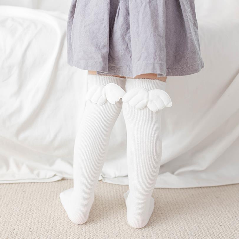 Enfants filles bas couleur unie coton Long Tube chaussettes pour filles belle -né enfants fille côtelé bas avec des ailes 1-8Y