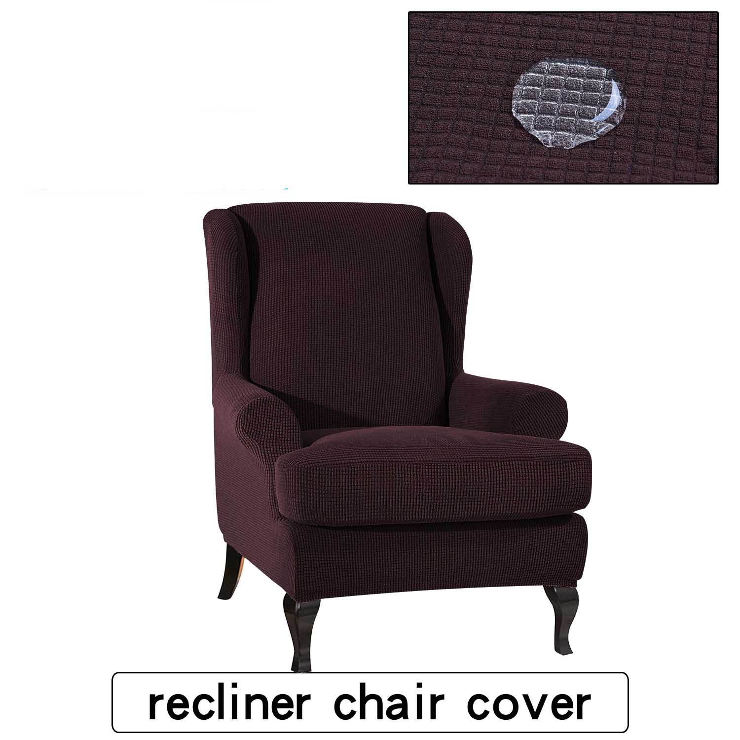 Vattentät all-inclusive elastisk fåtölj wingback soffa rygg stolsöverdrag fritidspall överdrag rutiga ränder skydd överdrag: Mörkt kaffe