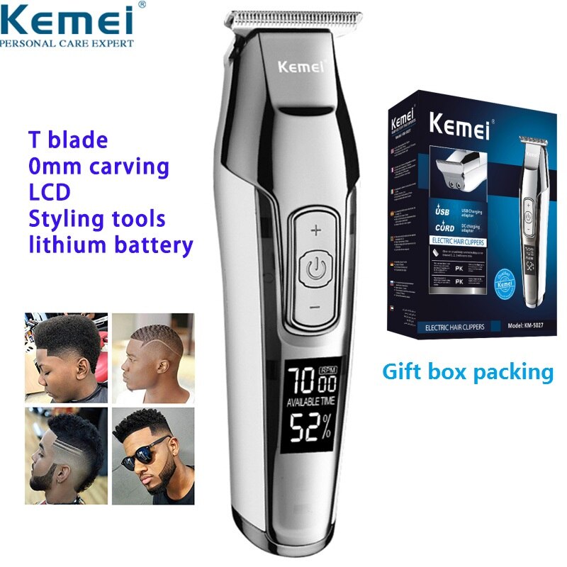 100-240v kemei uppladdningsbart hårtrimmer hårklippare hår rakning maskin hårskärning skägg elektrisk rakhyvel: Silver km -5027