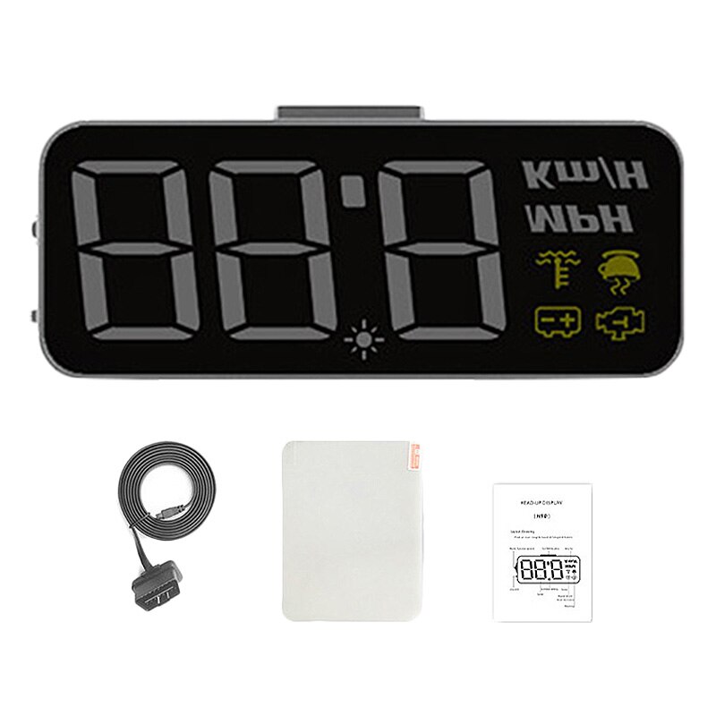 1 Juego de cabezal de coche negro HUD H90 pantalla Digital de 3,2 pulgadas proyector de velocidad de parabrisas alarma de seguridad temperatura de agua sobrecalentamiento RPM Volt