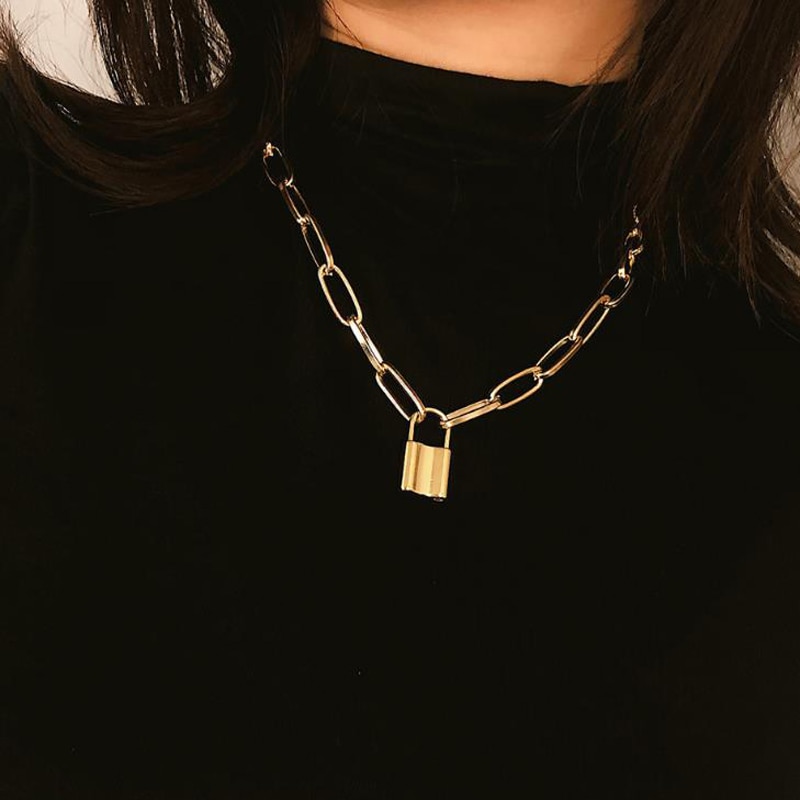 Rock Choker Della Collana di Blocco Per Le Donne Regalo Di Natale 2020 Punk Oro Chunky Catena Mujer Lucchetto Chiave Collane Con Pendente Dei Monili Del Partito