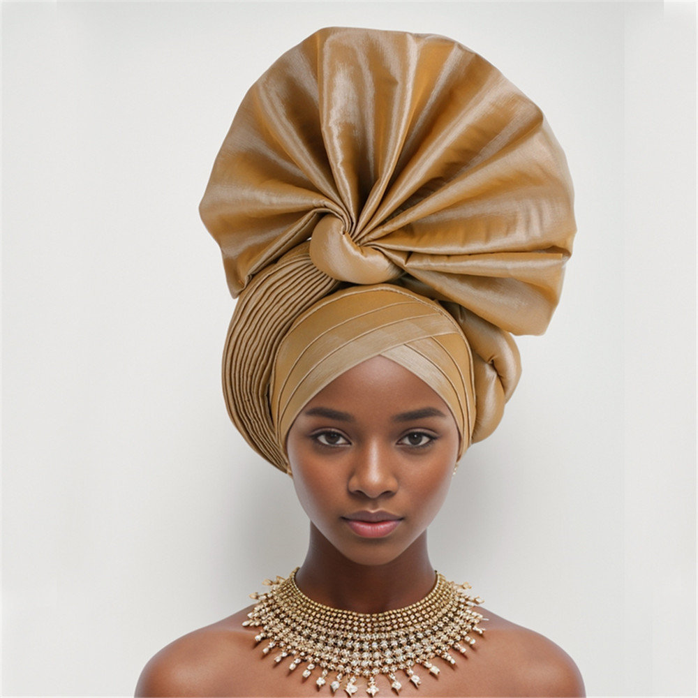 Afrikanische Auto Gele Headtie Nigeria Frauen Kopf wickelt Hochzeit Party Kopfschmuck Frauen Turban Kappe: Rost verrotten