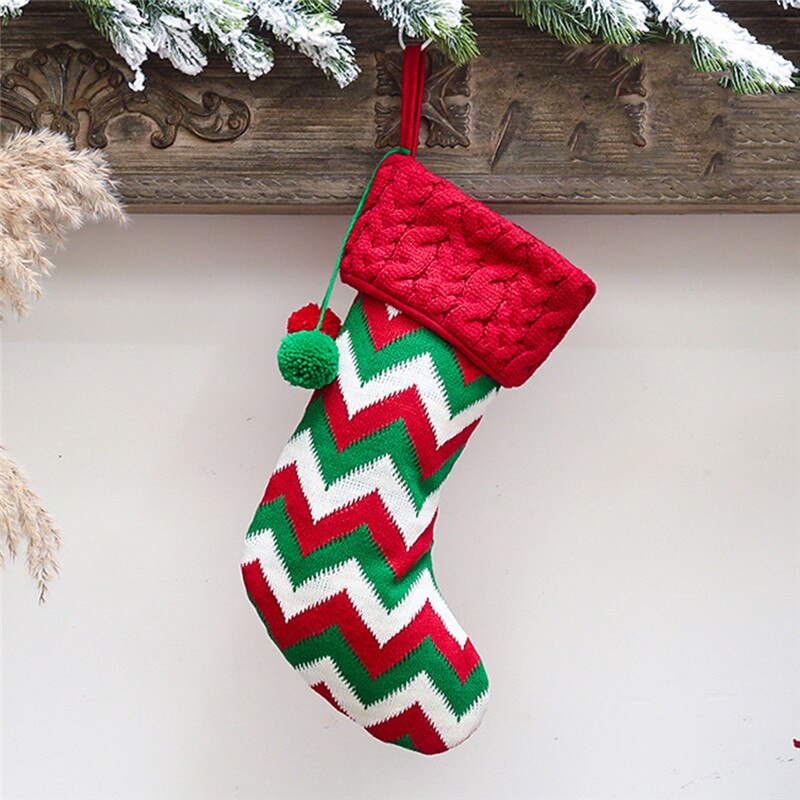 Jaar Kerst Kous Sack Xmas Candy Bag Kerst Decoraties Voor Huis Gebreide Sok Kerstboom Decor