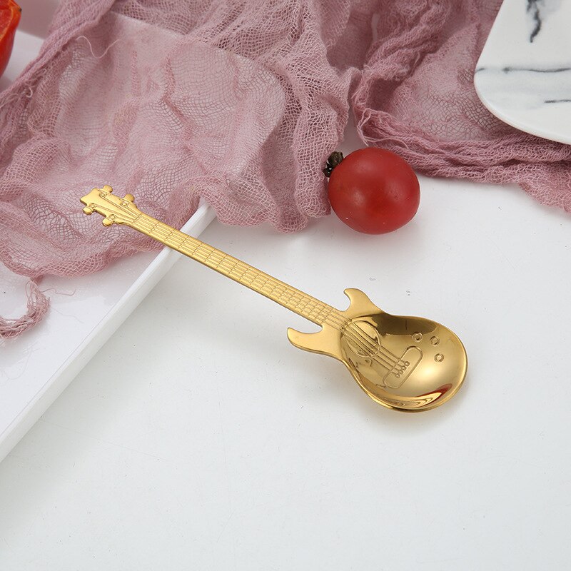 Acier inoxydable guitare cuillères arc-en-ciel café thé cuillère couverts outils à boire musique thème thé remuant cuillère glace Scoop
