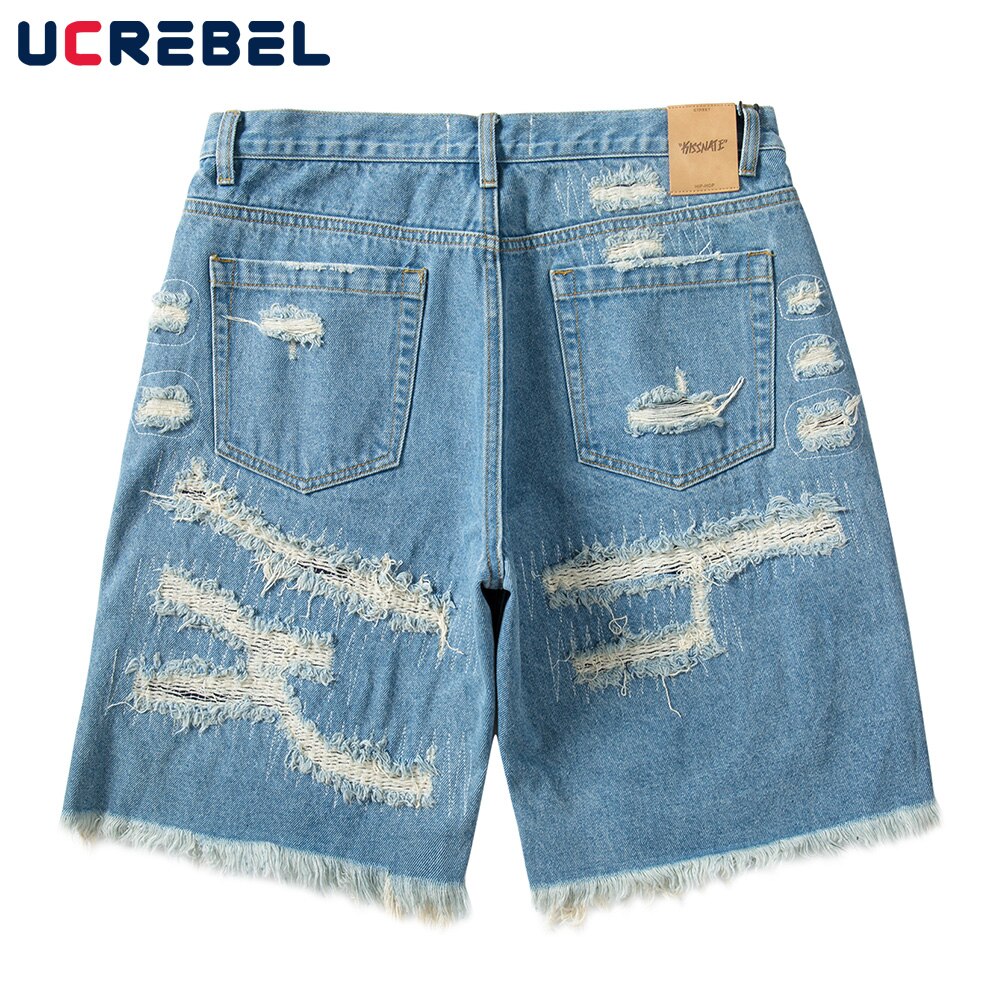 Gewaschen betrübt gerissen Denim kurze Hose Herren Streetwear Knie-länge kurze Hose Sommer hoch Straße verlieren Jeans Halbe Hosen Männer