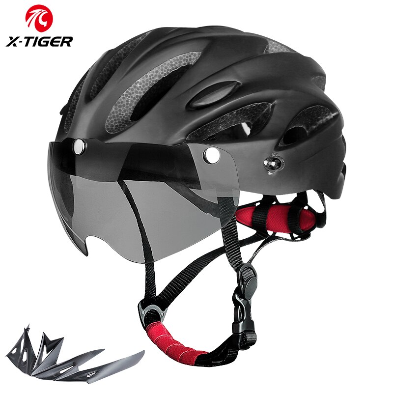 Casco de bicicleta con luz trasera LED para adulto, accesorio de ciclismo ligero y transpirable, colorido, 58-62cm: Negro