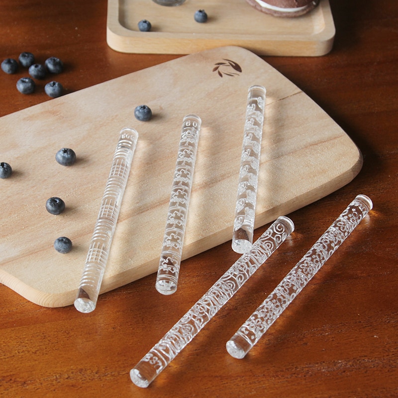 Fondant Transparant Acryl Carving Rolling Pin Droog Tempo Rieten Afdrukken Mini Non-stick Pastry Boards Voor Koekjes Bakken