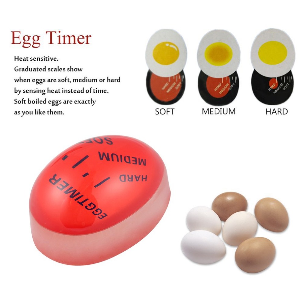 1pcs Egg Perfect Color Changing Timer Yummy Soft Hard Boiled Eggs Cooking Kitchen Eco-Friendly Resin Eggs Timer Red 56mm*45mm