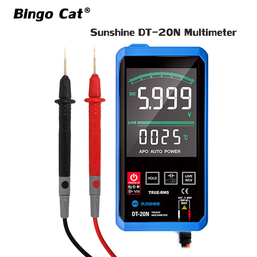 LUZ DO SOL DT-20N Mini Multímetro AC DC Multímetro Digital Tester Medidor Ferramenta de Teste de Componentes de Precisão Ultra-Portátil de Toque Inteligente