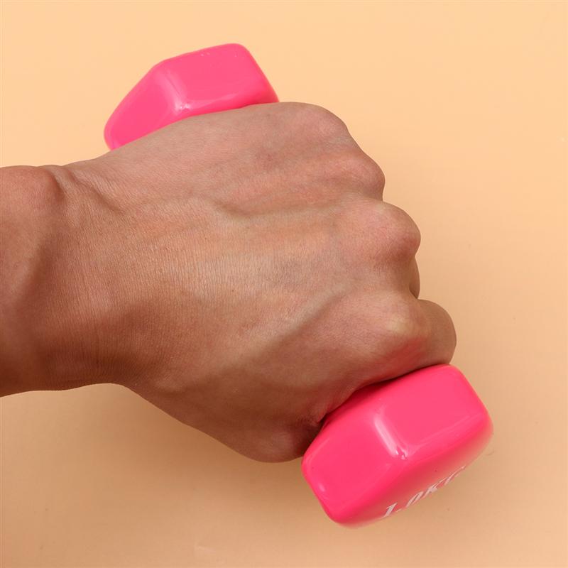 2PCS Plastic Dipping Cast Iron Dumbbells Fitness Dumbbells Hand Weights Fitness Equipment Gym Dumbbell For Women Man (1KG Pink)