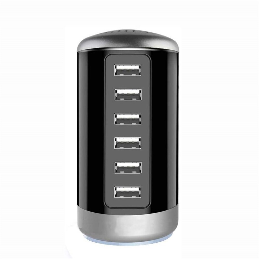 Cargador USB de 6 puertos, estación de carga múltiple, con acoplamiento Universal, para teléfono móvil, escritorio, hogar: black