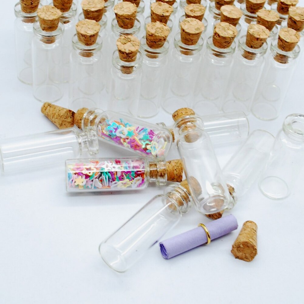 Frascos pequeños de vidrio de 1ml y 10 piezas, frascos para mensajes, botellas de corcho DIY, Mini tapón, botellas de vidrio transparente