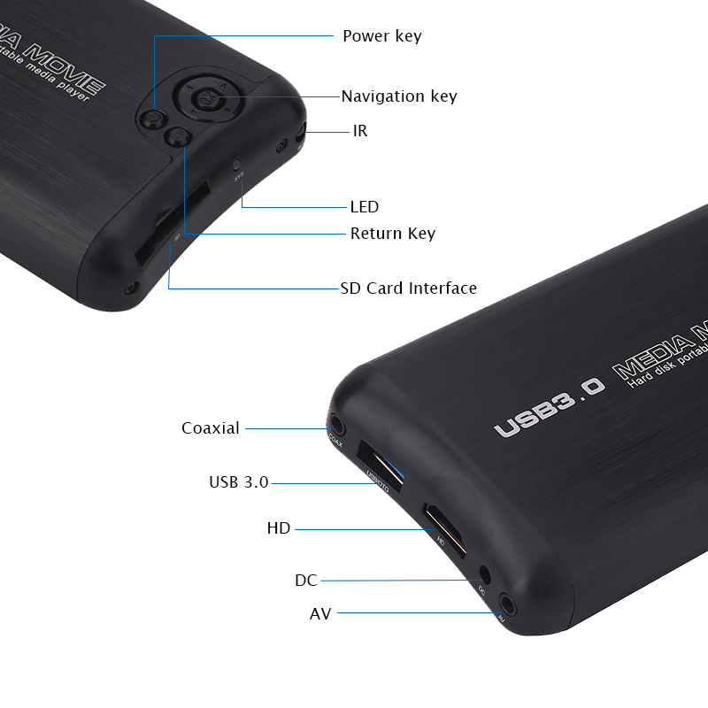 Lecteur multimédia HDD 1080P, SATA, 2.5 pouces, avec sortie HD/AV/coaxiale, pour disque U, carte SD, lecteur MP4