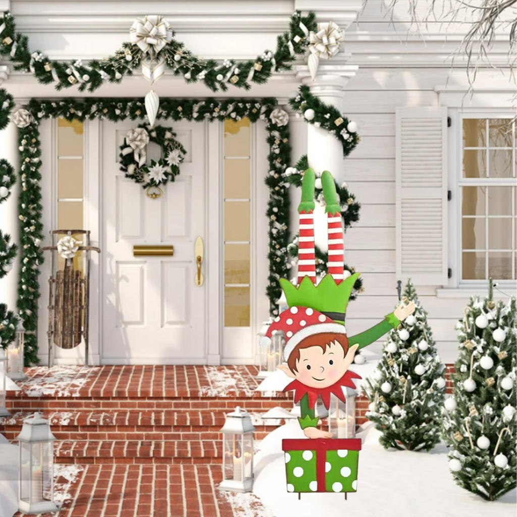 Metal Elf Garden Stake Yard Decoration Garden Landscape Decorative Stakes Xmas Art for Yard Driveway Signs Year Lawn
