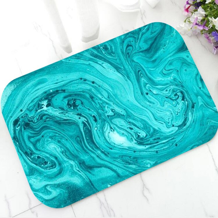 Abstract Turquoise Painting Bath Mat Mint Blue Turquoise Stones Marble Ice Waves Rug Carpet Anti Slip Rubber Doormat: Waves / 50cmx80cm