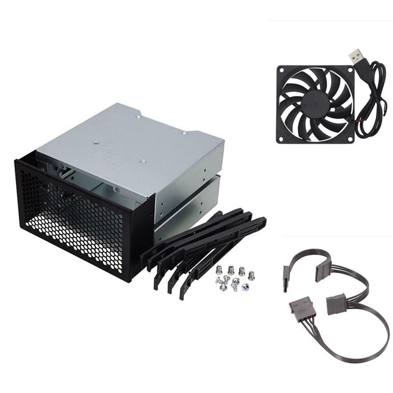 Cage pour disque dur SATA 5 pouces à 3X3.5 pouces, support pour disque dur, convertisseur adaptateur avec ventilateur, en acier inoxydable: A4